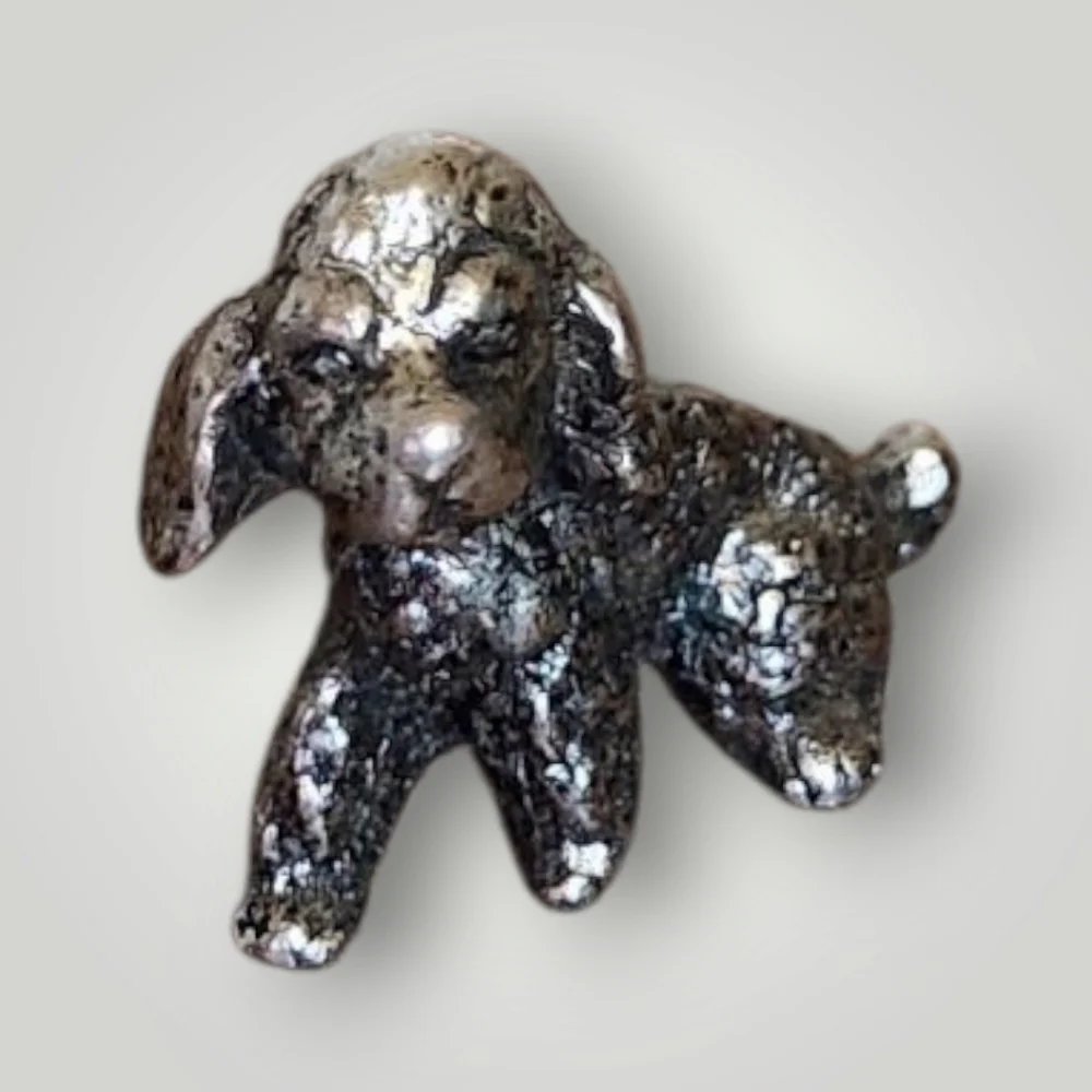 Vintage Miniature Pewter Poodle Puppy Dog Figurine Doll House 1